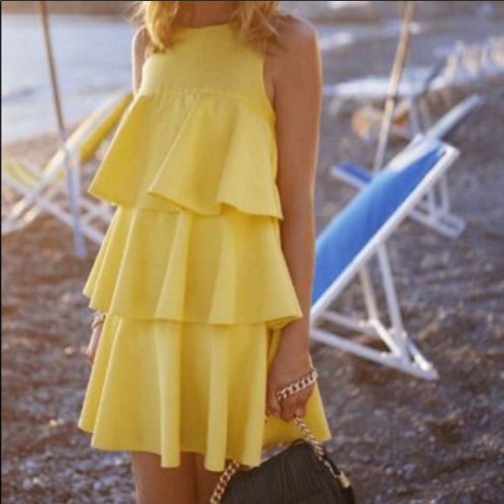 Zara Blue three-tier ruffle sleeveless dress,